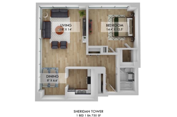 Sheridan Tower One Bedroom Floor Plan