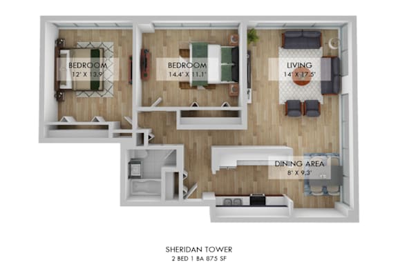 Floor Plan  Sheridan Tower Two Bedroom Floor Plan