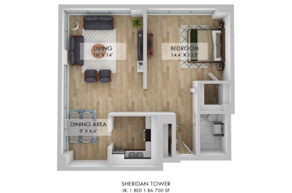 Sheridan Tower Jr. One Bedroom Floor Plan
