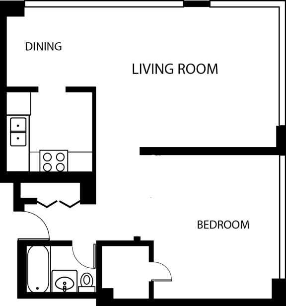 Sheridan Tower Jr. One Bedroom Floor Plan