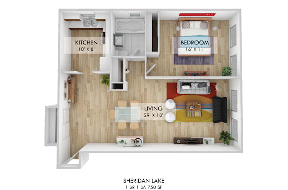 Sheridan Lake 1 BR Layout C Floor Plan
