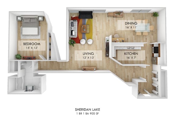 Sheridan Lake 1 BR Layout D Floor Plan