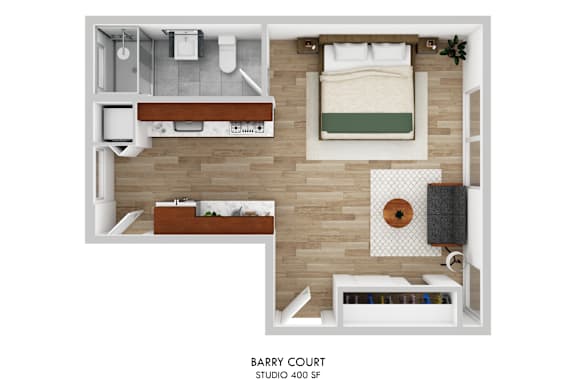 Barry Court Studio 400 SF is a small apartment layout.