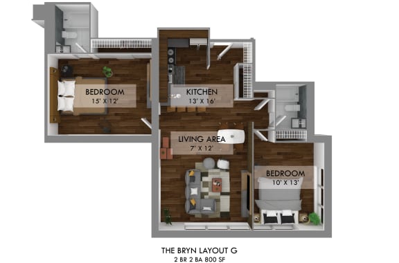 Floor Plan  2 bed 2 bath C at The Bryn - 5600 N Sheridan Rd Apartments, Illinois, 60660