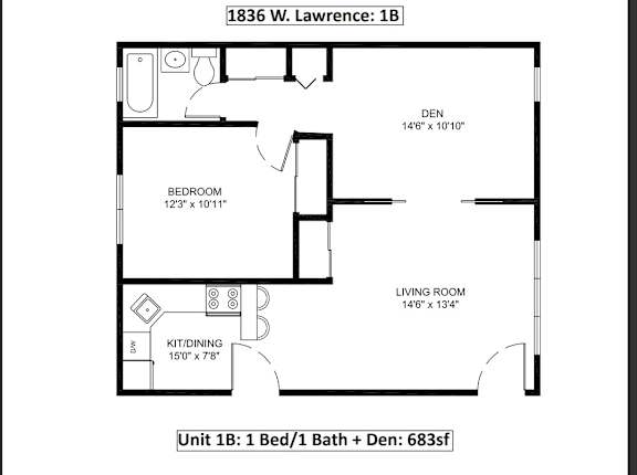 a floor plan of a studio apartment with a bedroom and a living room