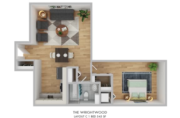 Floor Plan  The Wrightwood Layout C One Bedroom Floor Plan