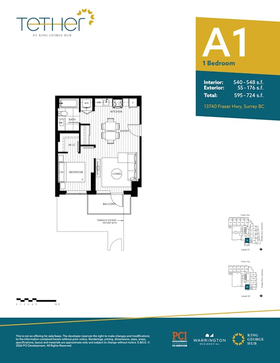 A poster for a 1 bedroom apartment at King George Hotel.