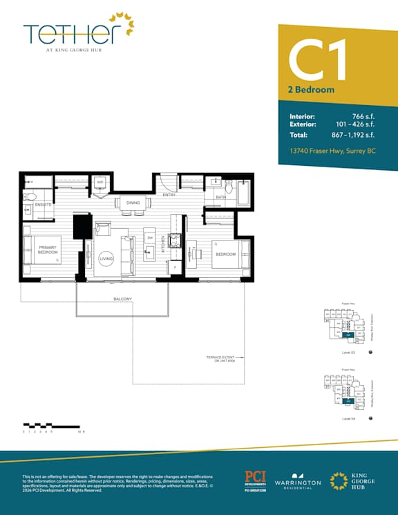 A floor plan for a 2 bedroom apartment at King George Hotel.