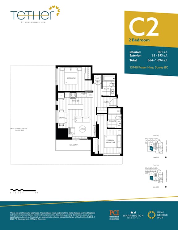 A floor plan for a 2 bedroom apartment at King George Hotel.