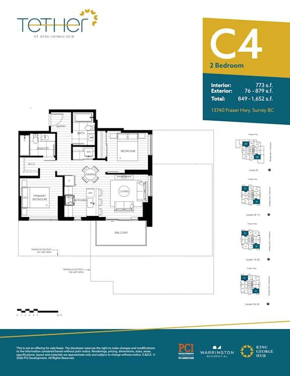 A floor plan for a 2 bedroom apartment at King George Hotel.