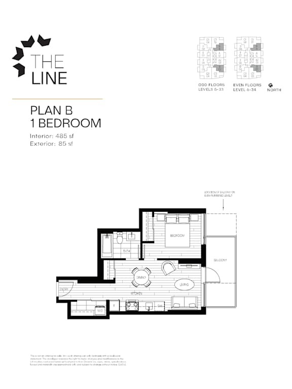 A black and white image of a floor plan for a one bedroom apartment.