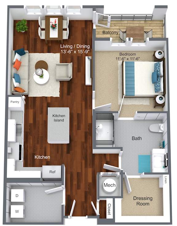 Floor Plan  Asbury Ansi, handicap accessible senior apartment at Canvas Valley Forge.