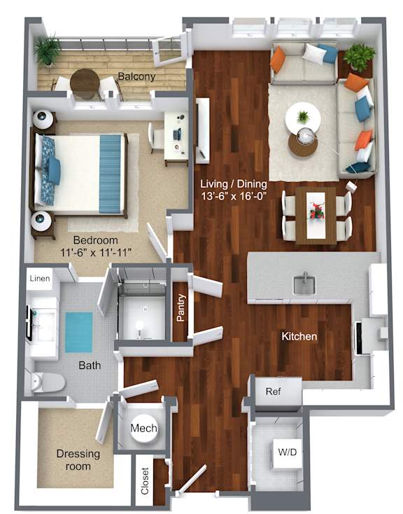 Floor Plan  Malvern senior apartment - 1 bedroom, 1 bathroom