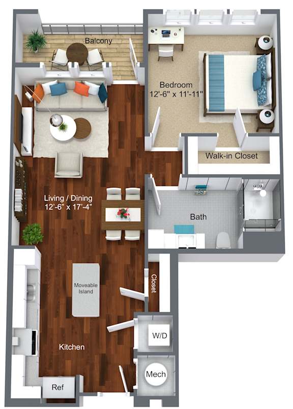 Floor Plan  Abington 1 bedroom apartment at Canvas in KOP