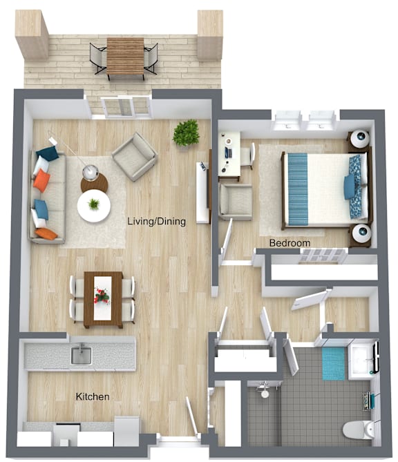 1 bed 1 bathroom floorplan with walk-in closet at Glenmont Abbey Village, 55+ Apartments, Glenmont, 12077