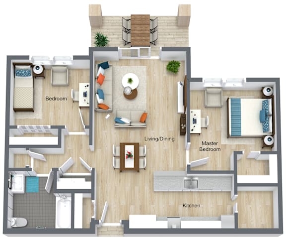 Floor Plan  Two bed two bath 3D floorplan at Glenmont Abbey Village, 55+ Apartments, Glenmont