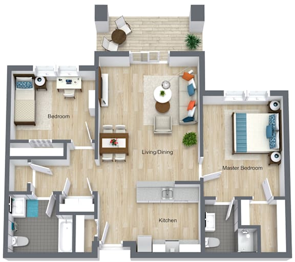 Two bed two bathroom floorplan with balcony at Glenmont Abbey Village, 55+ Apartments, New Jersey, 12077
