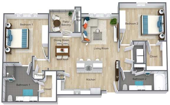 Floor Plan  2 bed 2 bath B at Atlas Point at Prestonwood Apartments , Carrollton, 75010