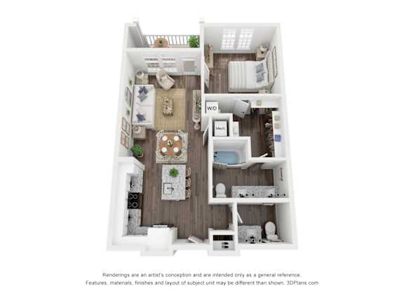 Floor Plan  Bells 1 bed 1.5 bath at Atwater at Nocatee Apartments, Toledo