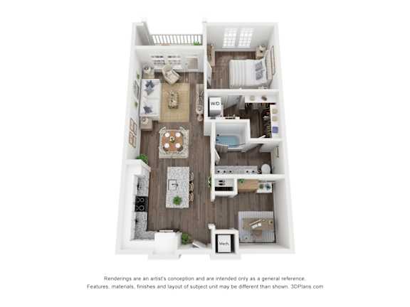 Floor Plan  1 bed 1 bath at Atwater at Nocatee Apartments, Toledo, 32081