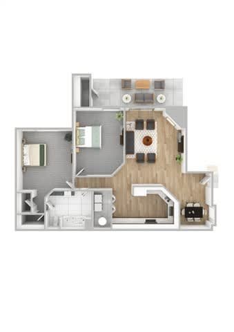 A floor plan of a house with a living room, kitchen, and two bedrooms.