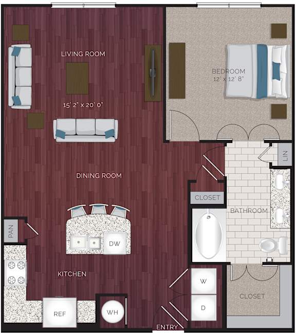 A floor plan of a house with a living room, dining room, kitchen, and bathroom.