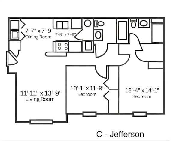 A black and white image of a floor plan for a C - Jefferson apartment.