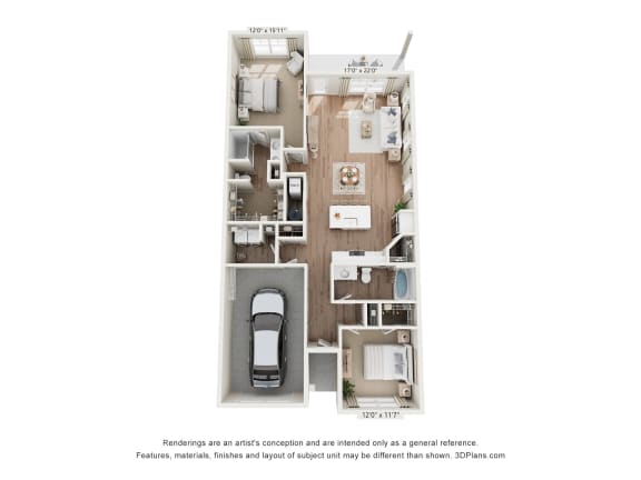 a floor plan of a 2100 sq ft apartment with a bedroom and a living room