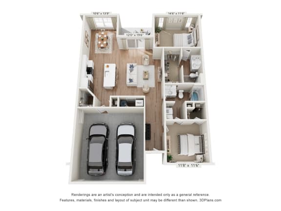 a floor plan of a 3 bedroom apartment with a convertible car