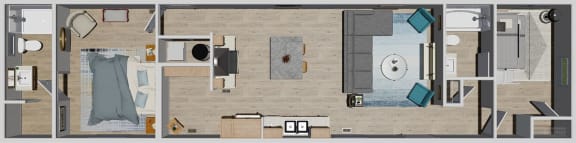 a floor plan of a house with a bedroom and a bathroom