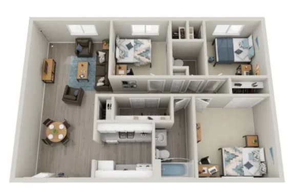 Three bedroom Floor Plan at The Meridian at Lakewood, Lakewood