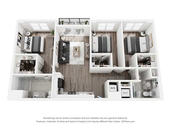 A black and white image of a floor plan of a small apartment.