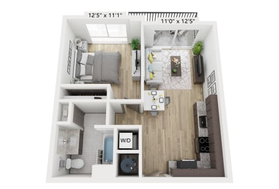 a floor plan of a 1 bedroom apartment