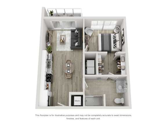 a 2 bedroom floor plan with a bedroom and a living room