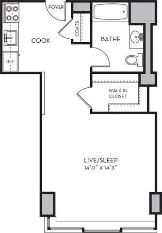 Studio Floor Plan at Shearwood Station, New Rochelle, 10801