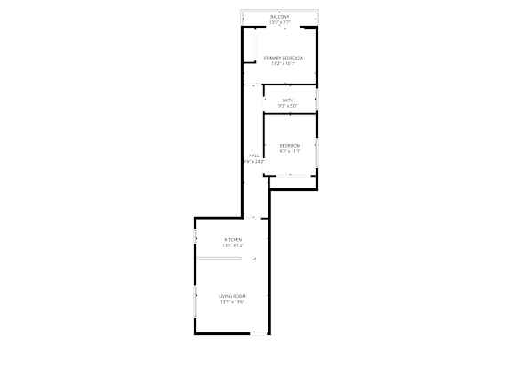 A floor plan of a home with a living room, dining room, kitchen, bath, and bedroom.