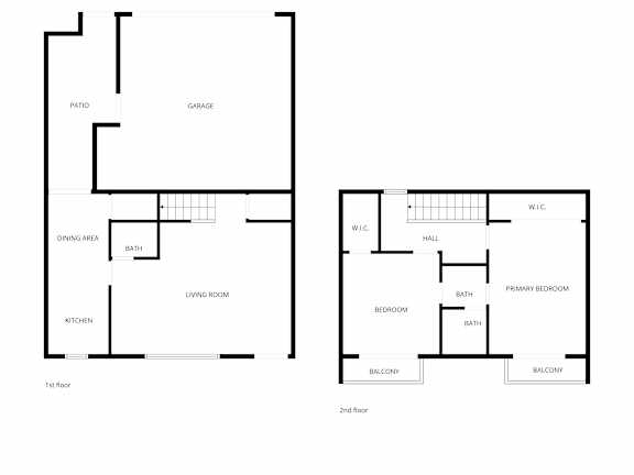 A diagram of a two-story house with labeled rooms.