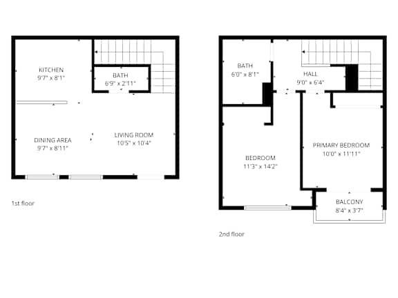 A floor plan of a two-story house with labeled rooms and dimensions.
