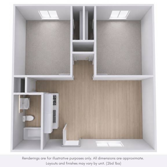 A 3D rendered image of a bathroom with a toilet, sink, and cabinetry.