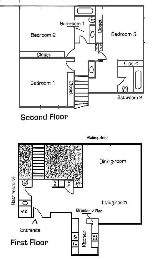 A drawing of a house with a first and second floor plan.