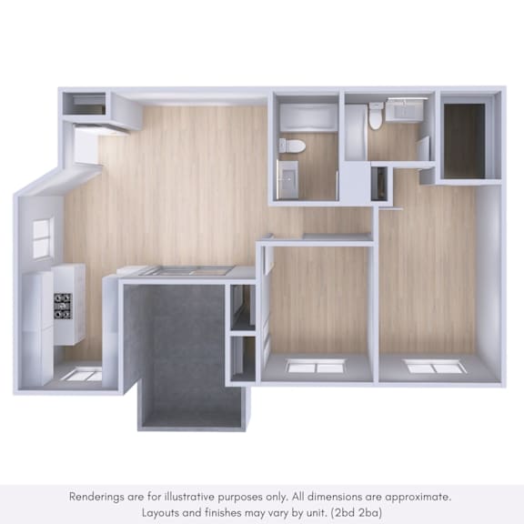A 3D rendered image of a house layout.