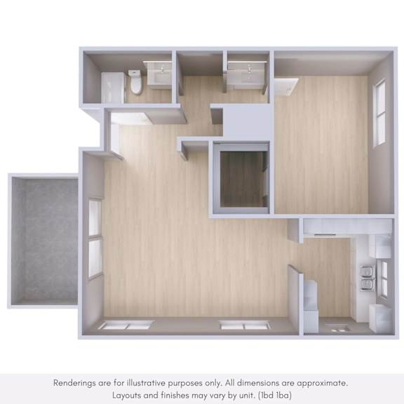 A 3D rendering of a modern, minimalist interior design with wooden walls and white furniture.