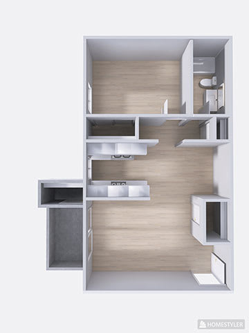 A modern kitchen with a sink, stove, and cabinets.