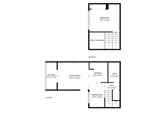 A set of three black and white floor plans for a two story townhouse.