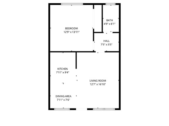 A floor plan of a house with labeled rooms and their dimensions.