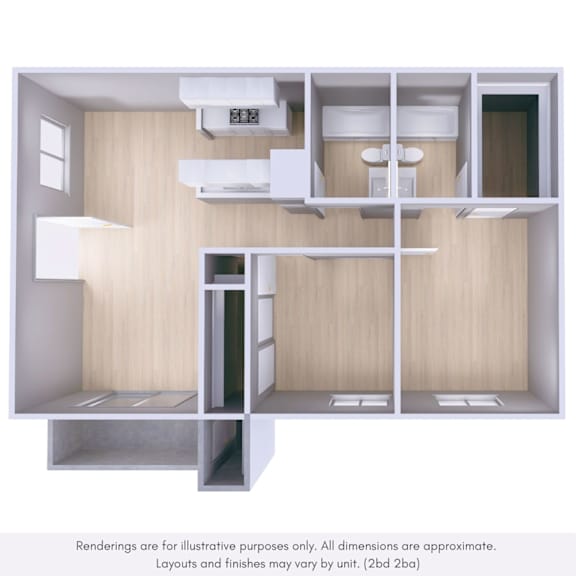 A diagram of a house layout with a kitchen, living room, and bathroom.