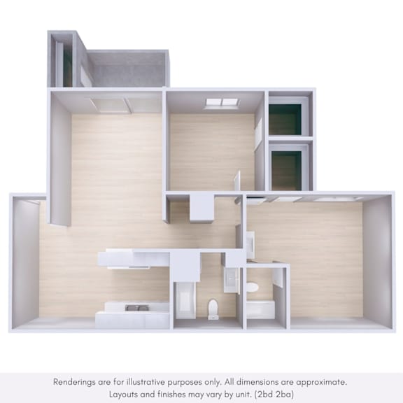 A 3D rendering of a modern, minimalist interior design.