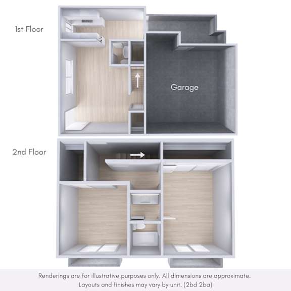 A diagram shows the layout of a two-story apartment with a garage.