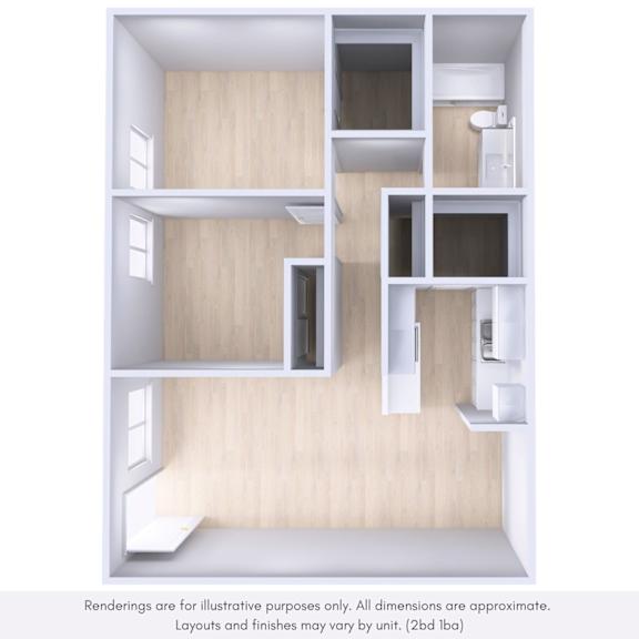 A diagram of a house layout with rooms and furniture.