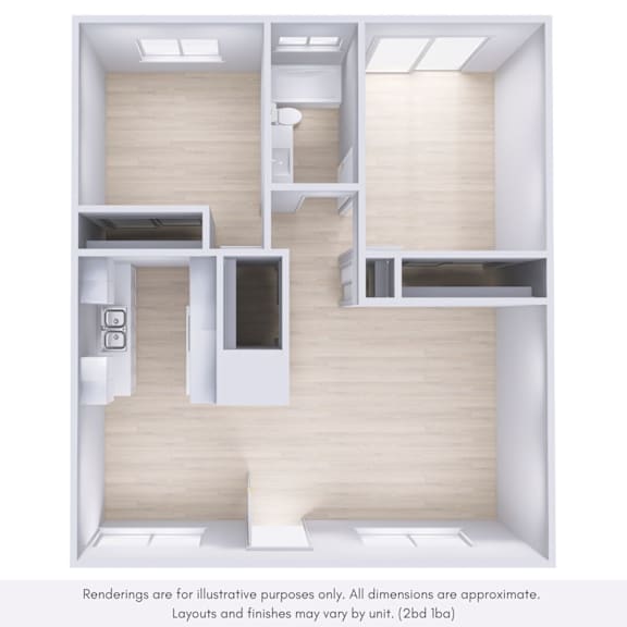 A diagram shows a layout of a kitchen with cabinets, a fridge, a sink, and a stove.